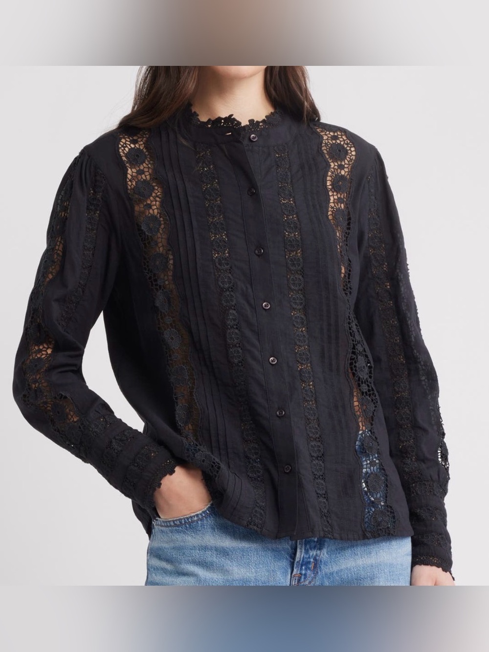 Caslon Black Lace-Trim Lightweight Shirt size Medium